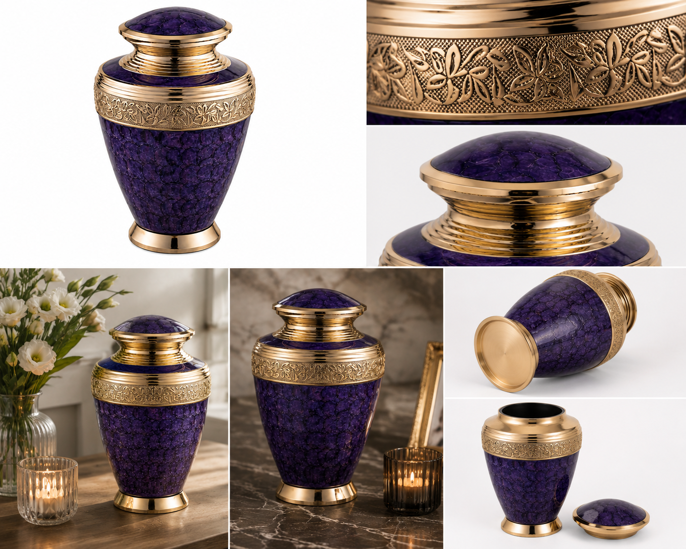 Cremation Urn for Ashes "Royal Violet" - Large | Violet & Brass | Brass Urn