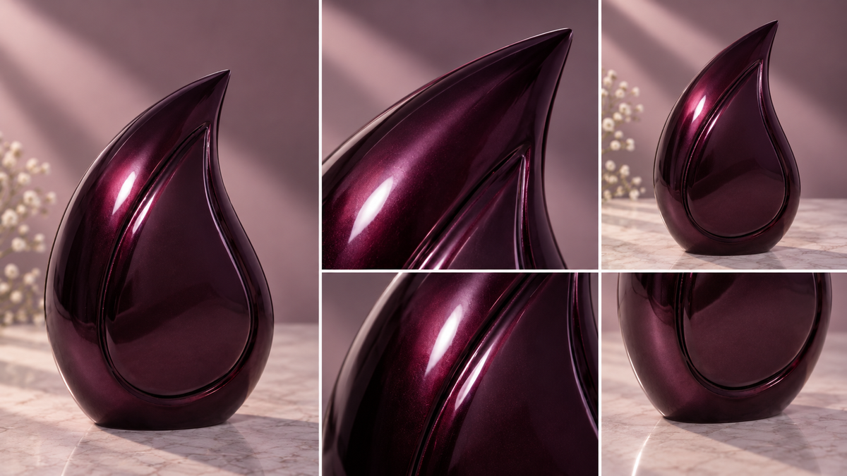 Cremation Urn for Ashes "Burgundy Veil Teardrop" - Large | Sky Blue & Silver | Aluminum Urn