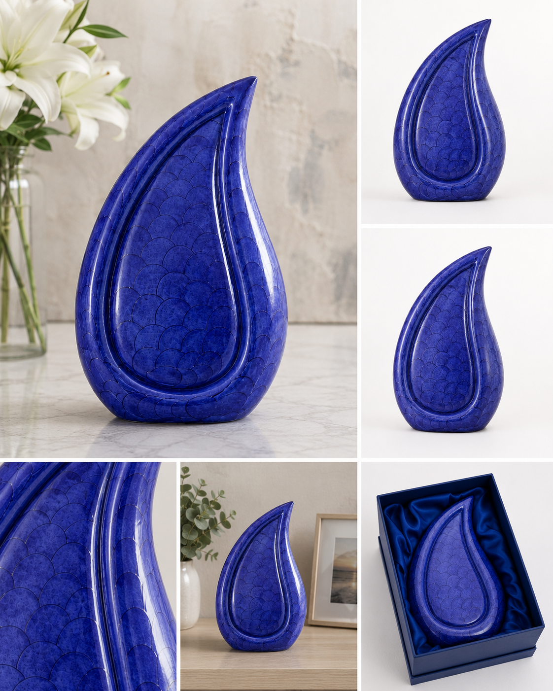 Urn for Ashes "Indigo Serenity Teardrop" - Large | Indigo Blue | Aluminum Cremation Urn