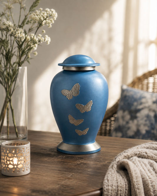 Urn for Ashes "Blue Haven" - Large | Sky Blue | Aluminium Cremation Urn
