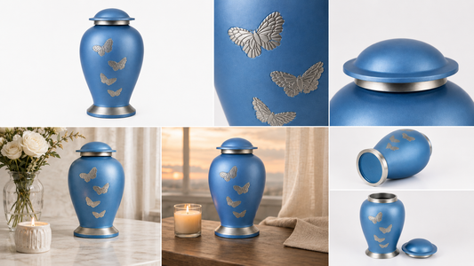 Urn for Ashes "Blue Haven" - Large | Sky Blue | Aluminum Cremation Urn