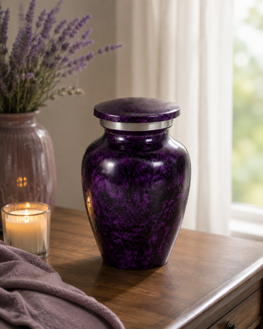 Keepsake Urn "Amethyst Grace" - Small | Purple & Silver | Aluminium Urn