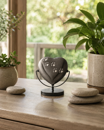 Pet Keepsake Urn "Forever Paws Heart" - Charcoal | Small | Aluminum Urn for Ashes