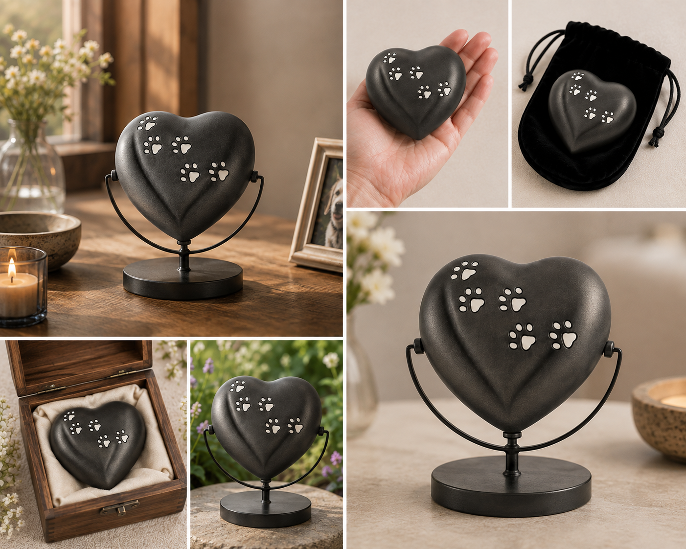 Pet Keepsake Urn "Forever Paws Heart" - Charcoal | Small | Aluminum Urn for Ashes