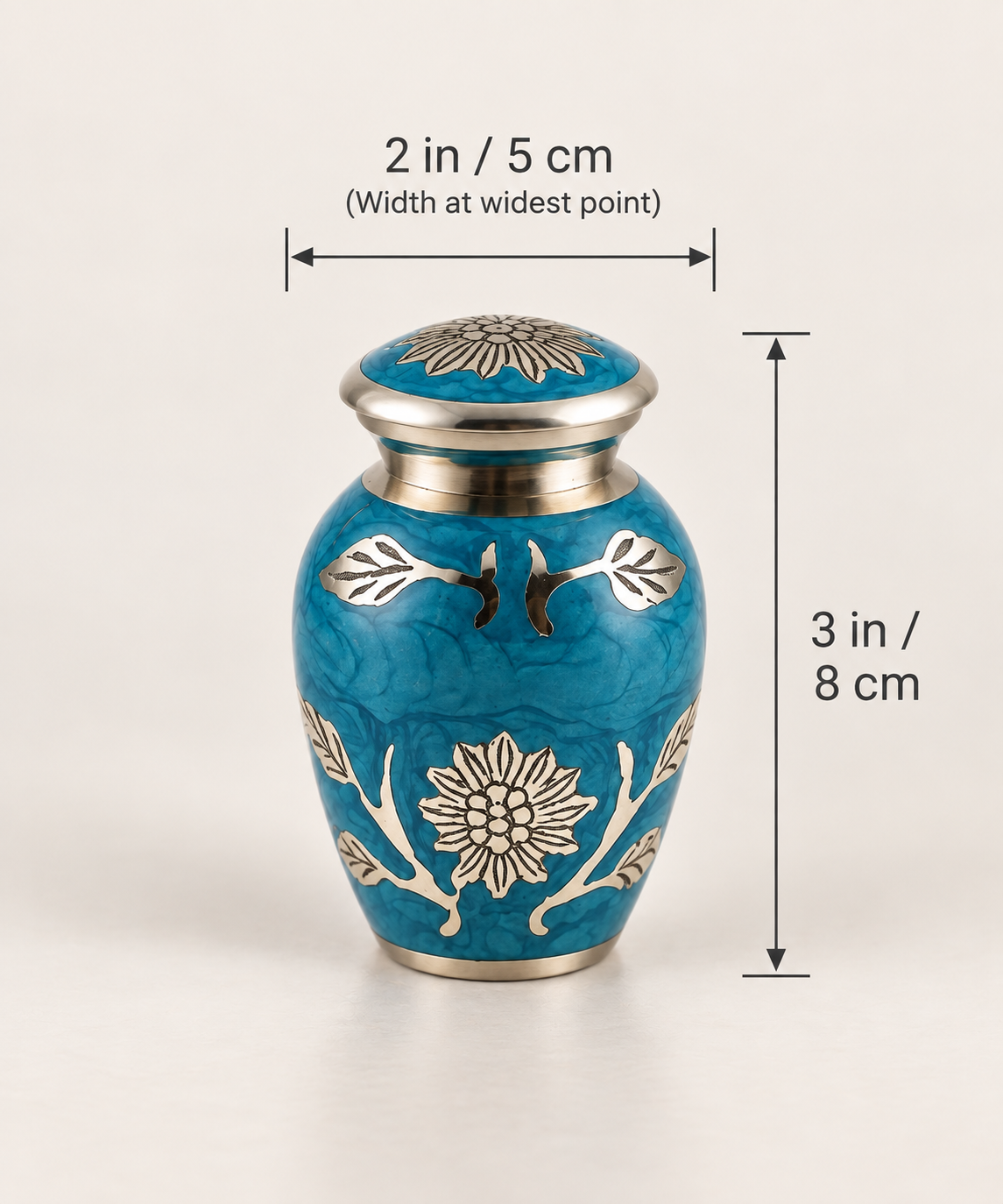 Keepsake Urn for Ashes "Azure Bloom" - Small | Brass Floral Cremation Urn