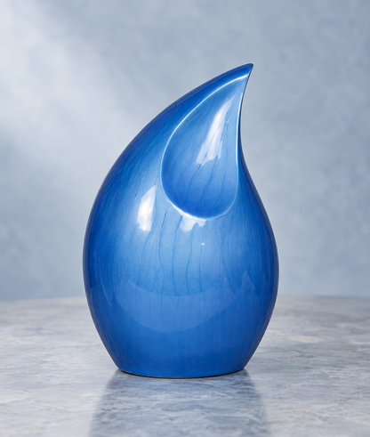 Cremation Urn for Adult Ashes "Blue Horizon" - Large | Sculptural Ceramic Teardrop