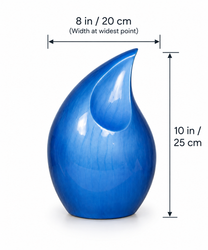Cremation Urn for Adult Ashes "Blue Horizon" - Large | Sculptural Ceramic Teardrop