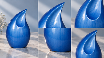 Cremation Urn for Adult Ashes "Blue Horizon" - Large | Sculptural Ceramic Teardrop