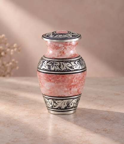 Keepsake Urn for Ashes "Blush Marble" - Small | Pink & Silver | Cremation Urn