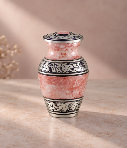 Keepsake Urn for Ashes "Blush Marble" - Small | Pink & Silver | Cremation Urn