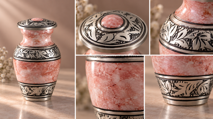 Keepsake Urn for Ashes "Blush Marble" - Small | Pink & Silver | Cremation Urn