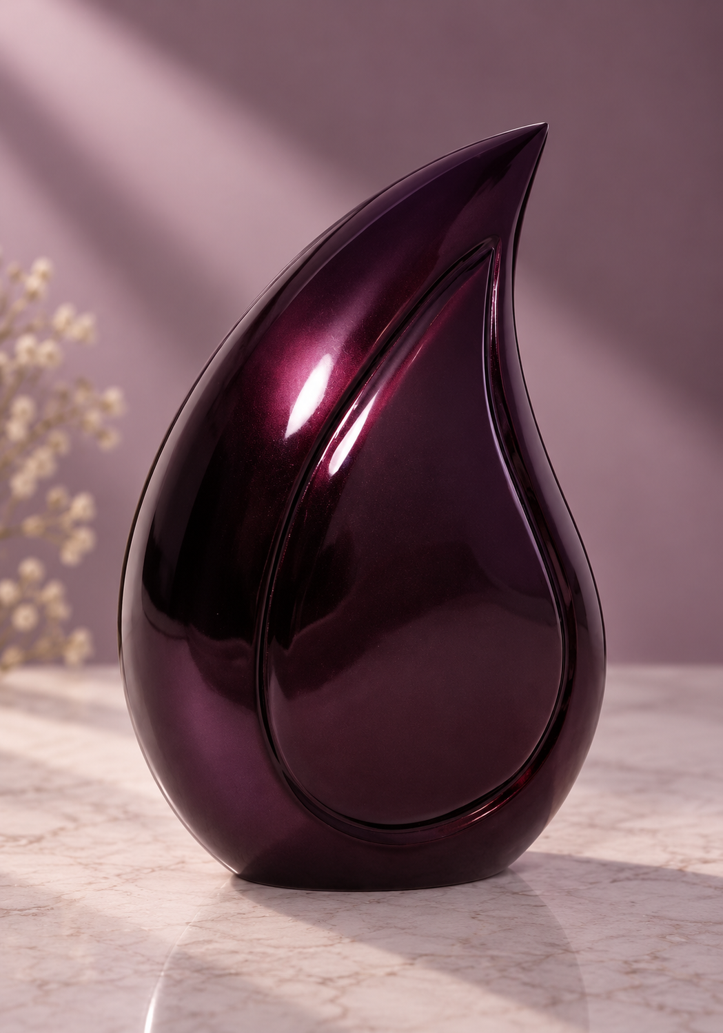 Cremation Urn for Ashes "Burgundy Veil Teardrop" - Large | Sky Blue & Silver | Aluminum Urn