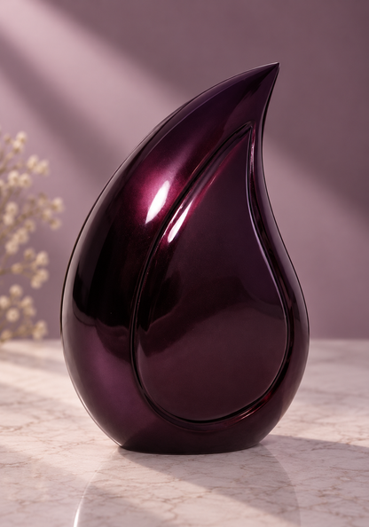 Cremation Urn for Ashes "Burgundy Veil Teardrop" - Large | Sky Blue & Silver | Aluminum Urn