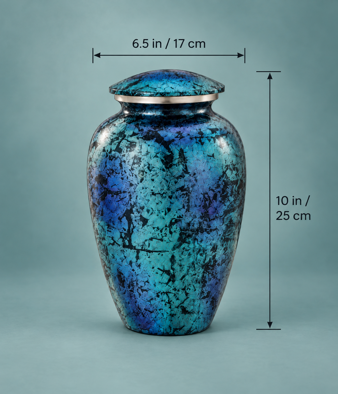 Cremation Urn for Adult Ashes "Celestial Mosaic" - Large | Hand-Painted Blue & Teal | Aluminum Urn