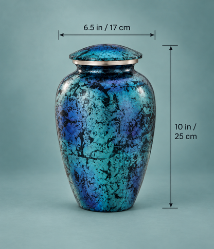 Cremation Urn for Adult Ashes "Celestial Mosaic" - Large | Hand-Painted Blue & Teal | Aluminum Urn