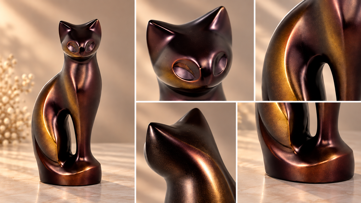 Pet Urn "Copper Cat" | Sculptural Cat Figurine | Cat Urn for Ashes