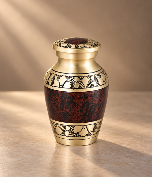 Keepsake Urn "Crimson Majesty" - Small | Ornate Brass | Cremation Urn for Ashes