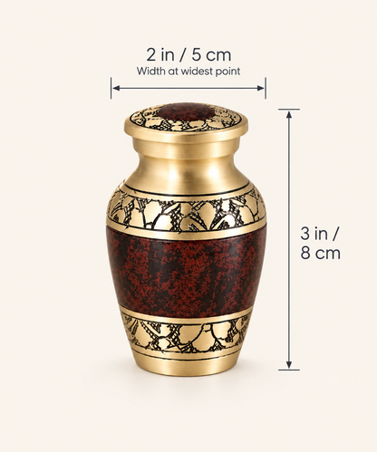 Keepsake Urn "Crimson Majesty" - Small | Ornate Brass | Cremation Urn for Ashes