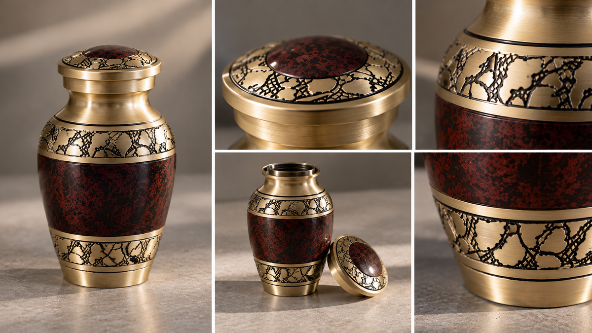 Keepsake Urn "Crimson Majesty" - Small | Ornate Brass | Cremation Urn for Ashes