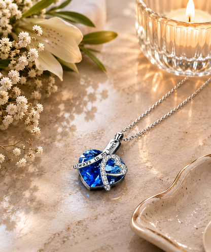 Ashes Jewelry "Crystal Tribute" – Small | Pink or Blue | Stainless Steel Necklace