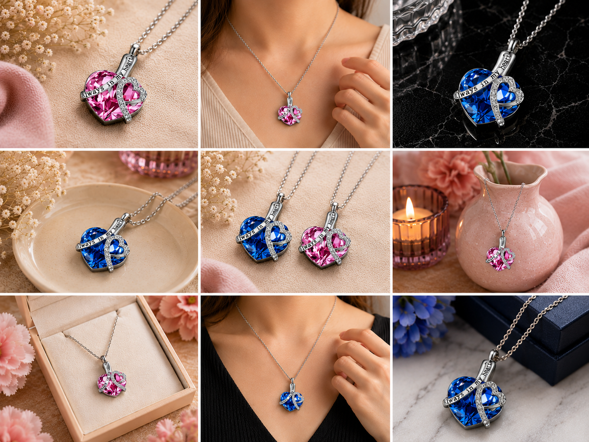 Ashes Jewelry "Crystal Tribute" – Small | Pink or Blue | Stainless Steel Necklace