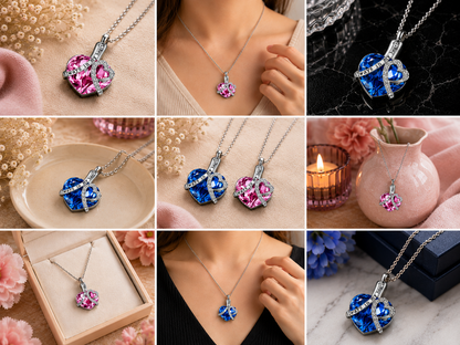 Ashes Jewelry "Crystal Tribute" – Small | Pink or Blue | Stainless Steel Necklace