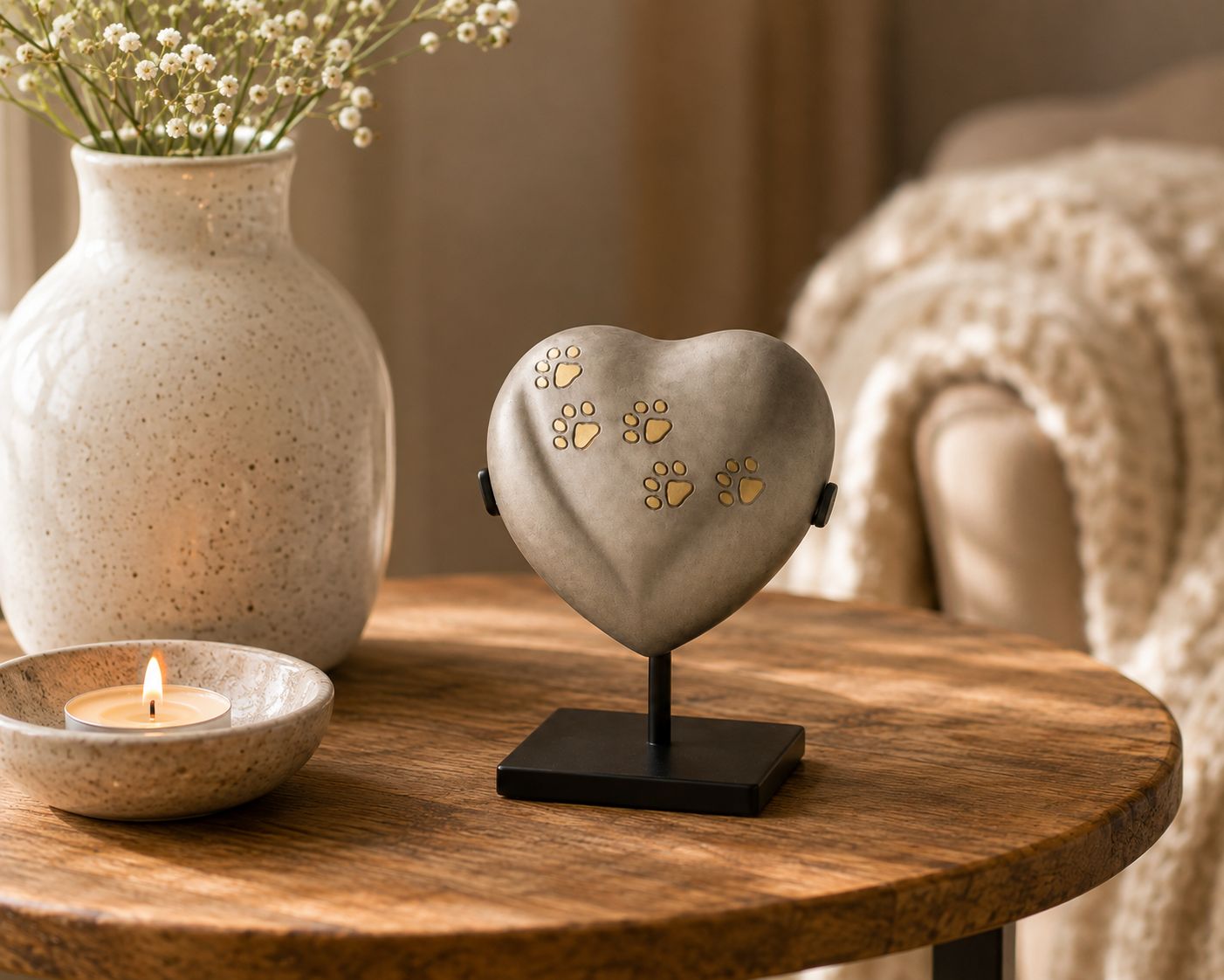 Keepsake Urn "Pearl Heart" – Small | Champagne & Gold | Aluminum Heart Urn