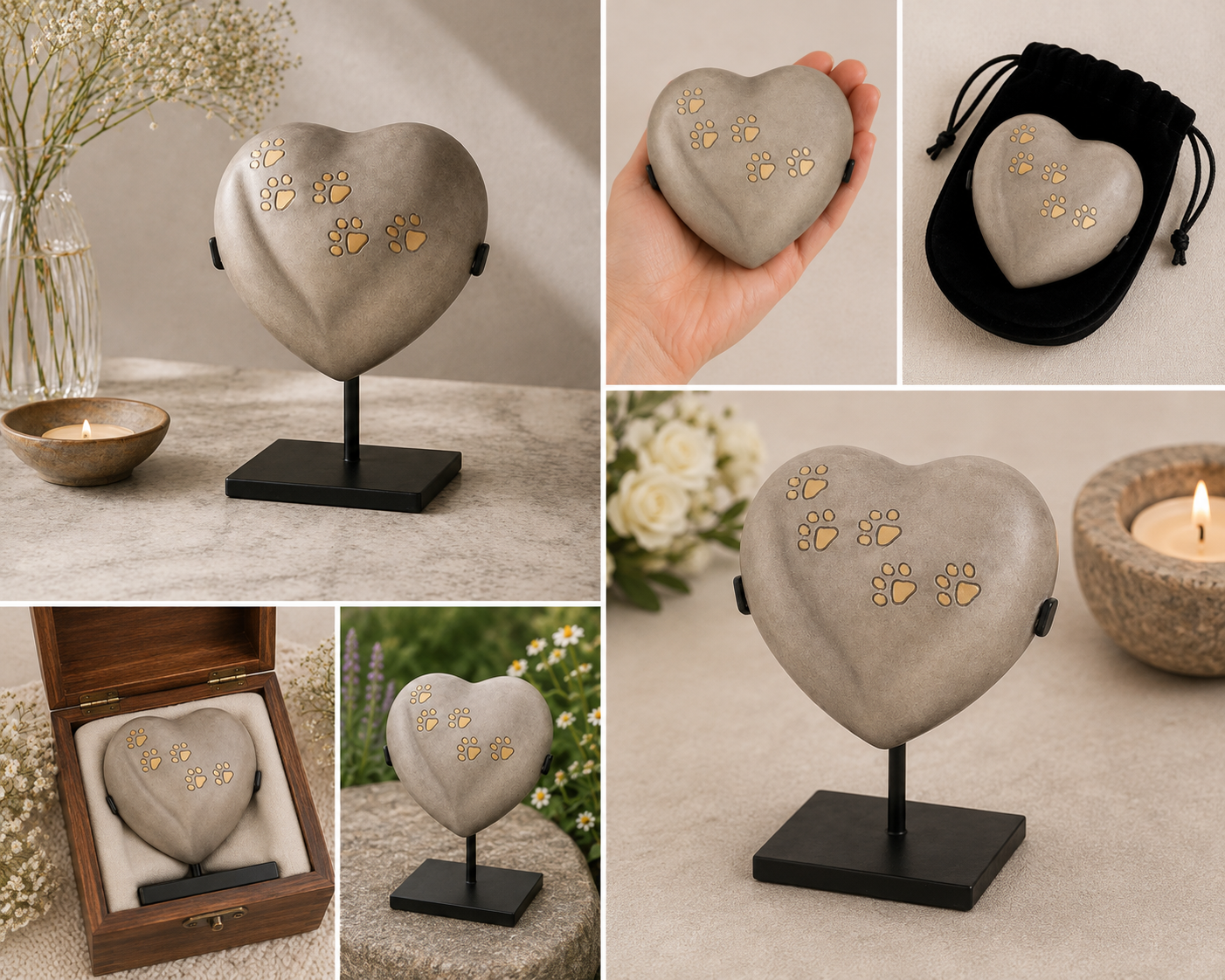 Keepsake Urn "Pearl Heart" – Small | Champagne & Gold | Aluminum Heart Urn