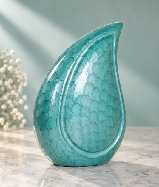 Cremation Urn for Adult Ashes "Emerald Tide" - Large | Sculptural Teal | Aluminum Urn