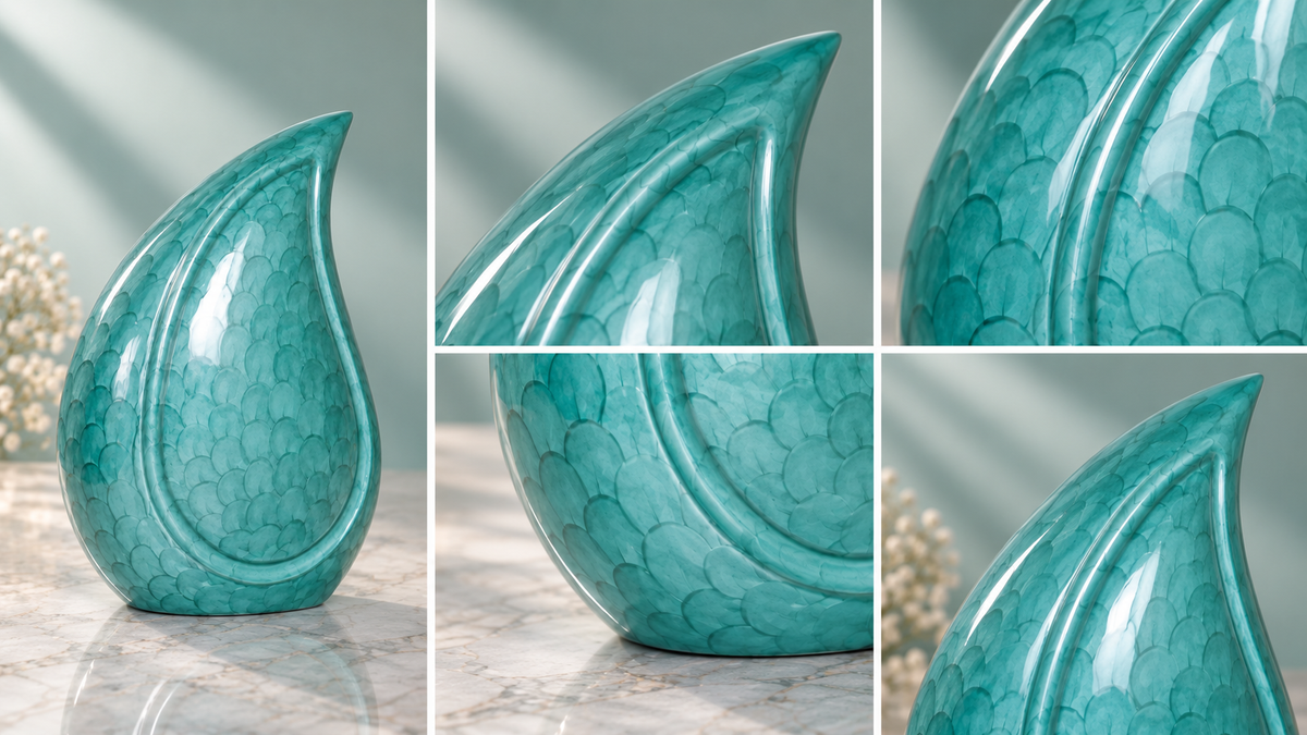Cremation Urn for Adult Ashes "Emerald Tide" - Large | Sculptural Teal | Aluminum Urn