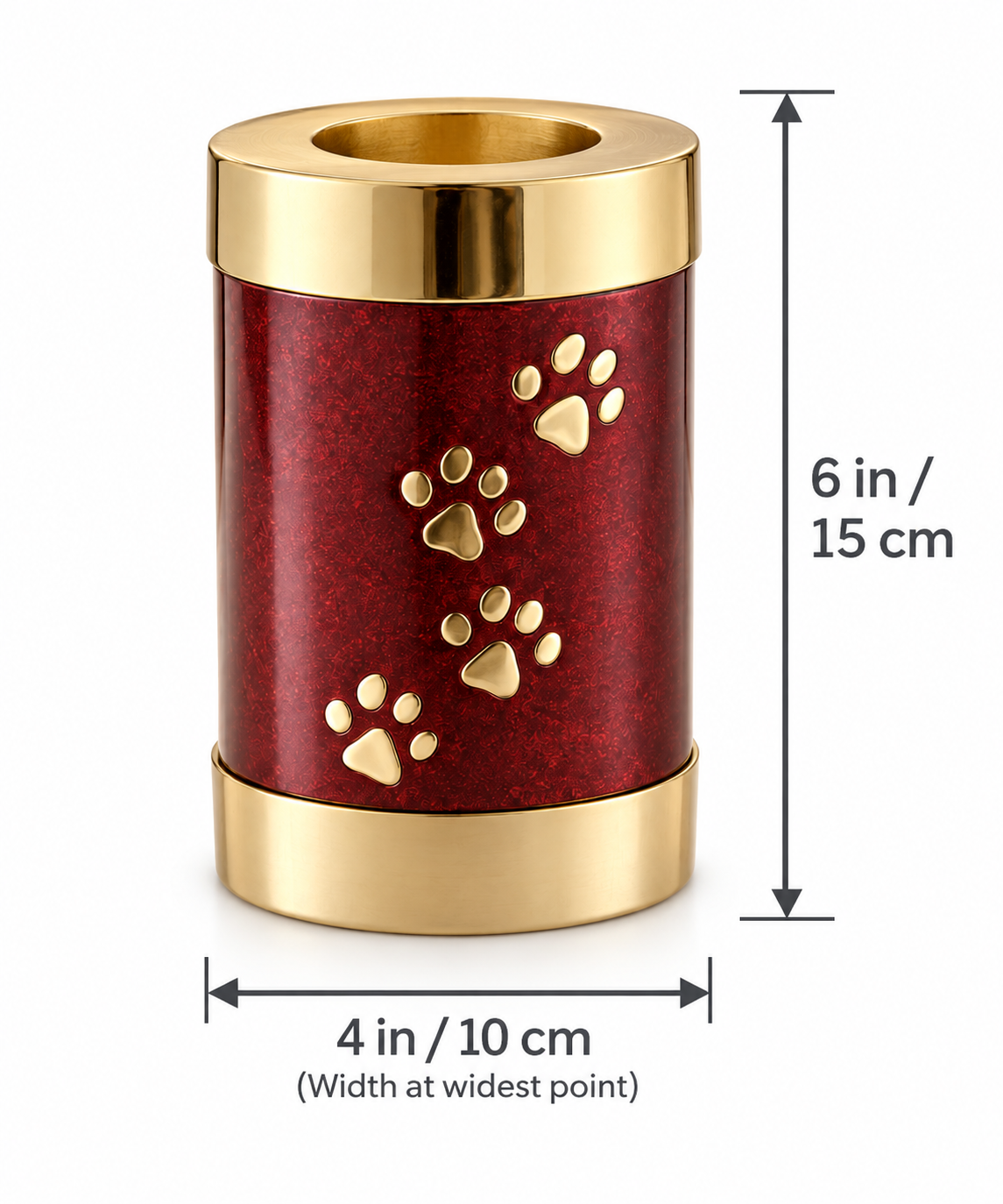 Pet Urn for Ashes "Eternal Flame Paws" | Red & Gold | Tealight Memorial Urn