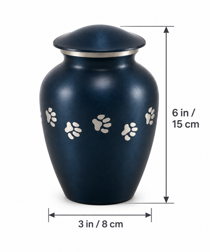 Pet Urn for Dog or Cat Ashes "Faithful Paws" | Blue & Silver Paw Print