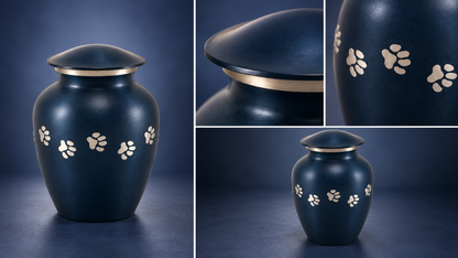 Pet Urn for Dog or Cat Ashes "Faithful Paws" | Blue & Silver Paw Print