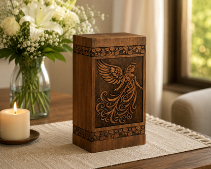 Wooden Urns for Ashes "Guardian Angel" - Large | Natural Rosewood | Wood Urn