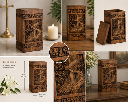 Cremation Urn "Sacred Cross" - Large | Natural Rosewood | Wooden Urn for Ashes