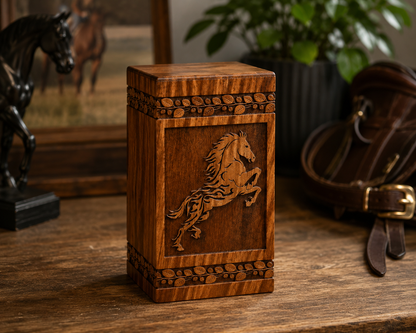 Cremation Urn for Ashes "Spirit Horse" - Large | Natural Rosewood | Wooden Urn