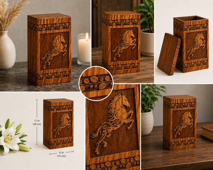 Cremation Urn for Ashes "Spirit Horse" - Large | Natural Rosewood | Wooden Urn