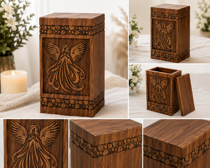 Cremation Urn "Timeless Flower" - Large | Natural Rosewood | Wooden Urn