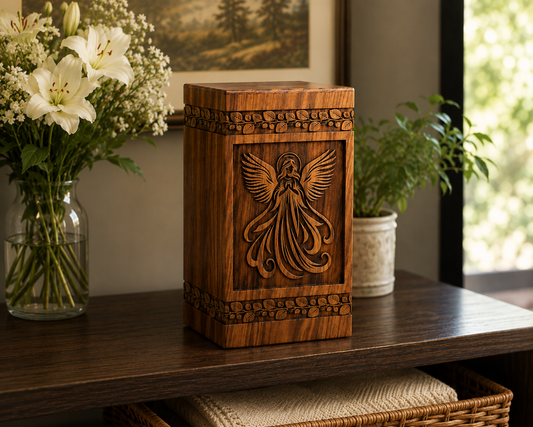 Cremation Urn "Timeless Flower" - Large | Natural Rosewood | Wooden Urn