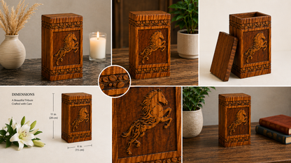 Cremation Urn for Ashes "Spirit Horse" - Large | Natural Rosewood | Wooden Urn