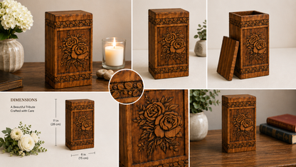 Cremation Urn "Timeless Flower" - Large | Natural Rosewood | Wooden Urn