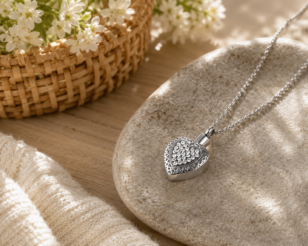 Ashes Jewelry "Heart Companion" - Keepsake Necklace for Ashes | Stainless Steel