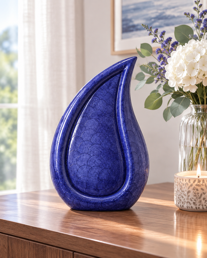 Urn for Ashes "Indigo Serenity Teardrop" - Large | Indigo Blue | Aluminum Cremation Urn