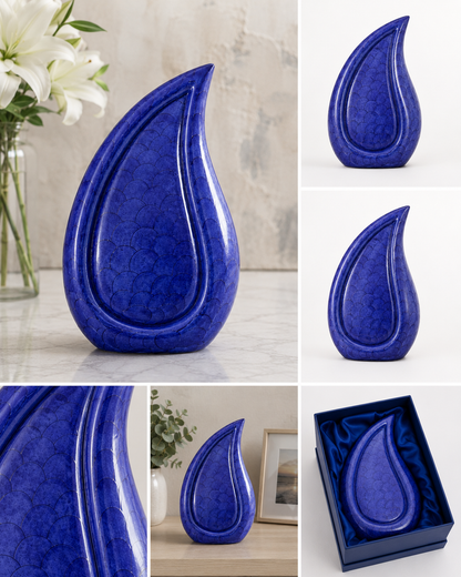 Urn for Ashes "Indigo Serenity Teardrop" - Large | Indigo Blue | Aluminum Cremation Urn
