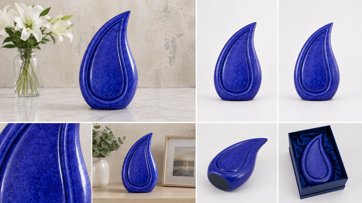 Urn for Ashes "Indigo Serenity Teardrop" - Large | Blue | Aluminum Cremation Urn
