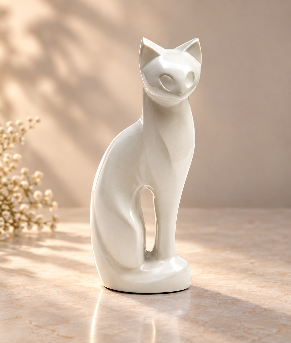 Cremation Urn for Pet Ashes "Ivory Cat" | Sculptural Cat Figurine | Cat Urn