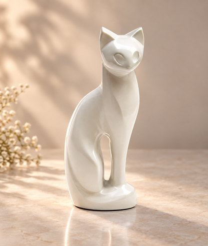 Cremation Urn for Pet Ashes "Ivory Cat" | Sculptural Cat Figurine | Cat Urn