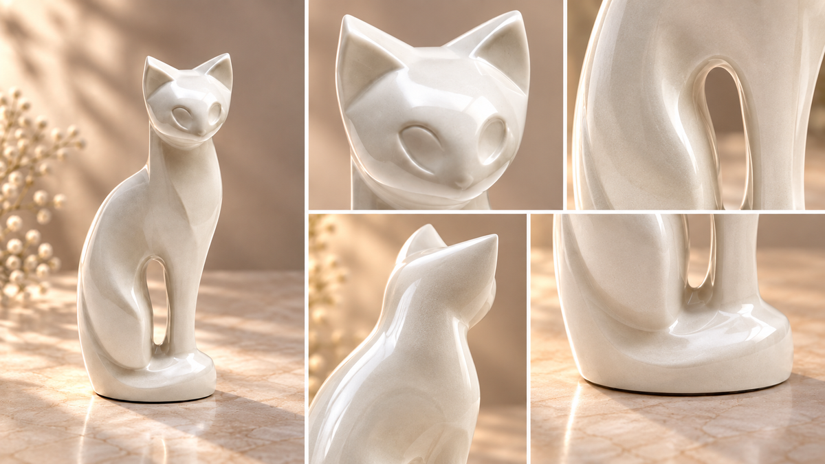 Cremation Urn for Pet Ashes "Ivory Cat" | Sculptural Cat Figurine | Cat Urn