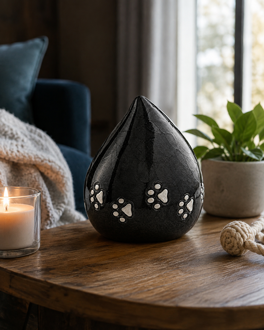 Pet Urn "Midnight Companion" - Large | Black & Silver | Animal Ashes Urn