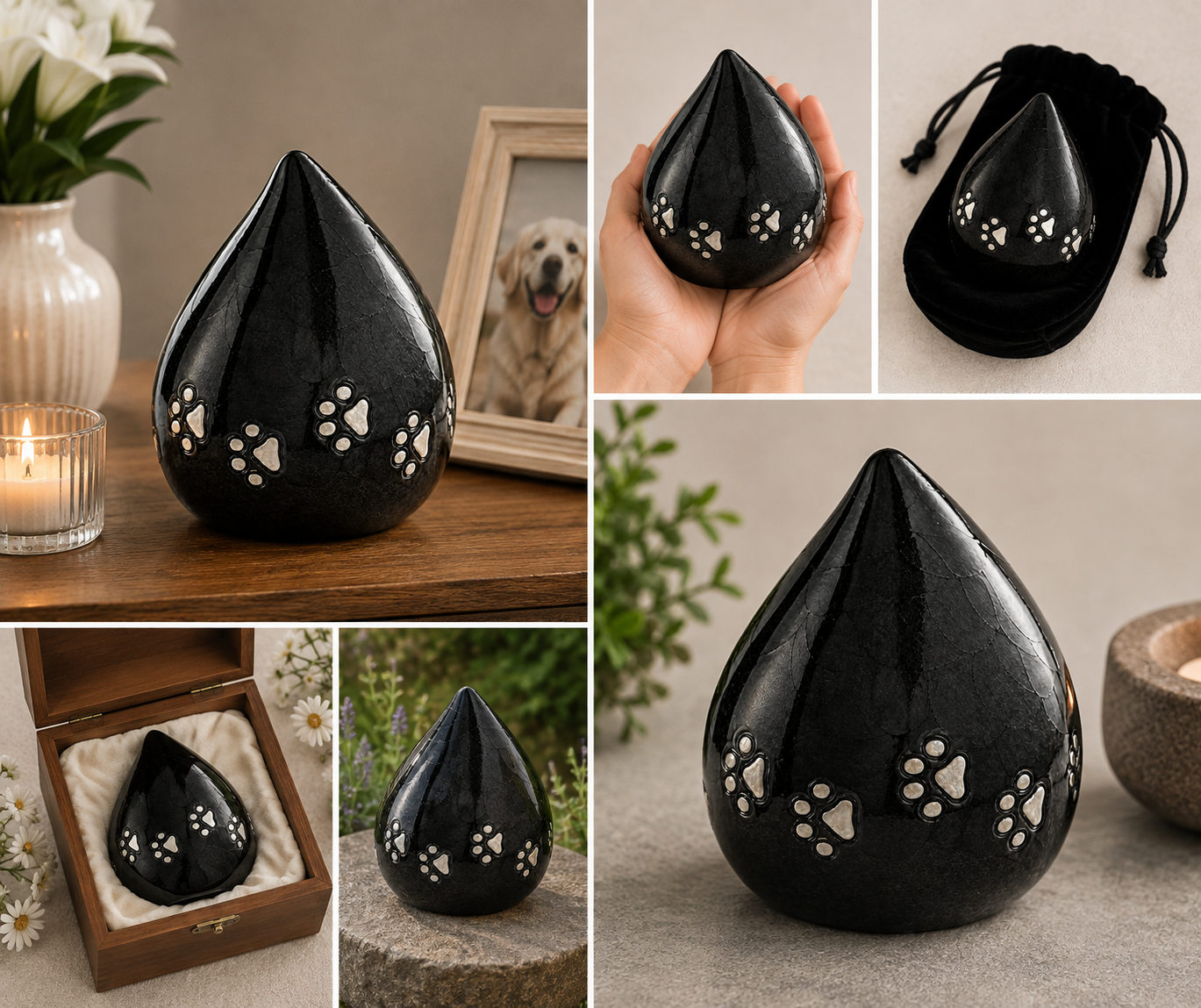 Pet Urn "Midnight Companion" - Large | Black & Silver | Animal Ashes Urn
